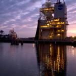 The sun setting behind the A-2 Test Stand at NASA Stennis