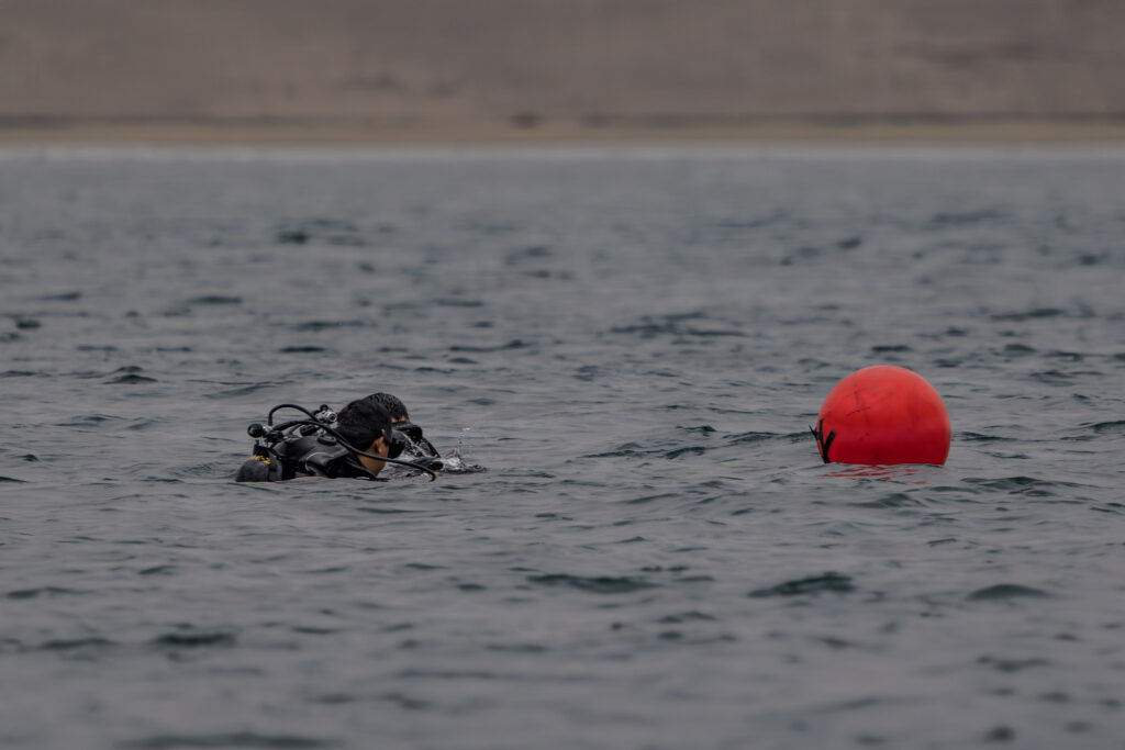 US Navy explosive ordnance disposal (EOD) technicians assigned to Explosive Ordnance Disposal Mobile Unit (EODMU) 2 and Peruvian Navy EOD technicians assigned to Peruvian Special Operations conduct mine countermeasure operations while participating in UNITAS 2026, a US Naval Forces Southern Command and US Fourth Fleet-sponsored training exercise, El Paraiso, Peru, Sept. 19, 2026. (U.S. Navy photo by Mass Communication Specialist 2nd Class Jackson Adkins.)